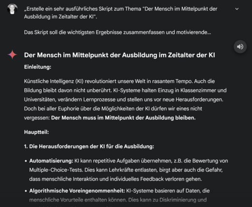 Ein Skript über die Rolle des Menschen in der Ausbildung im Zeitalter der Künstlichen Intelligenz. Es behandelt Herausforderungen, die KI für die Ausbildung mit sich bringt, wie Automatisierung und algorithmische Vorurteile sowie deren Auswirkungen auf Lernprozesse und Mensch-Maschine-Interaktionen.