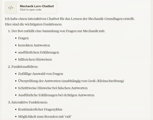 Interaktive Lernanwendung für Mechanik. Enthält eine Sammlung von Fragen, korrekten Antworten, detaillierten Erklärungen und hilfreichen Hinweisen. Bietet zufällige Fragen, Antwortüberprüfung und interaktive Funktionen wie kontinuierlichen Fragesatz und Exit-Möglichkeit.