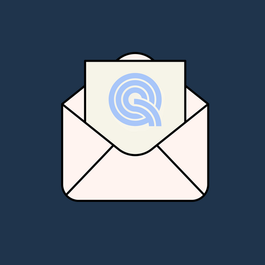 Eine geöffnete E-Mail-Umhüllung zeigt einen Brief mit einem geschwungenen, blauen Symbol in einer hellen Schrift. Der Hintergrund ist dunkelblau. Das Bild vermittelt den Eindruck von Kommunikation oder Nachrichtenübermittlung.