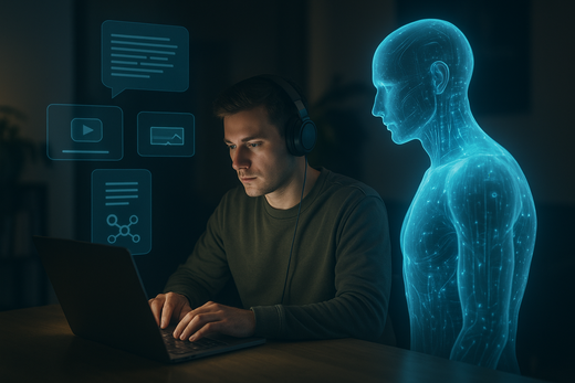 zu sehen ist ein Mensch, sowie eine KI-generierte Person